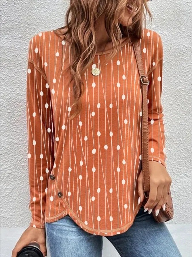 Casual Long Sleeve Crew Neck Geometric Loose Regular Blouse