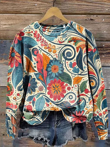 Casual Long Sleeve Crew Neck Floral Loose Regular Sweatshirt