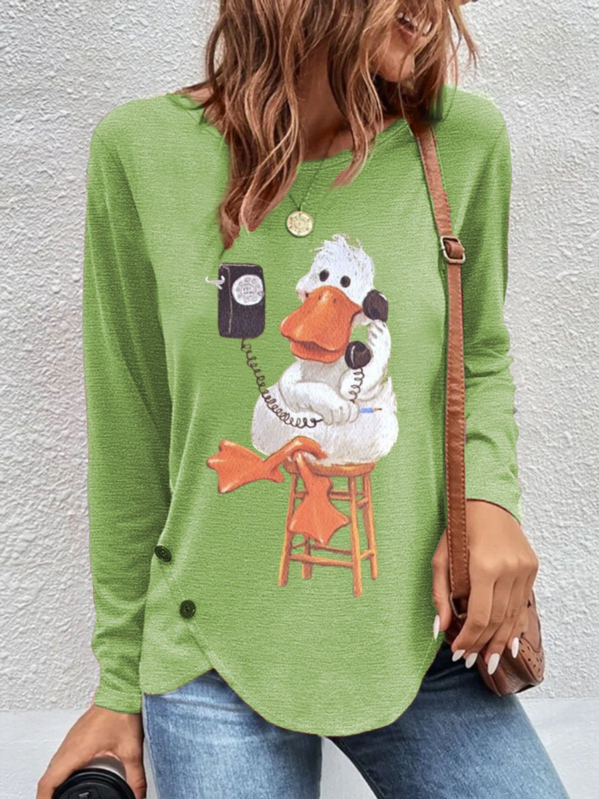 Long Sleeve Crew Neck Animal Casual Regular T-Shirt