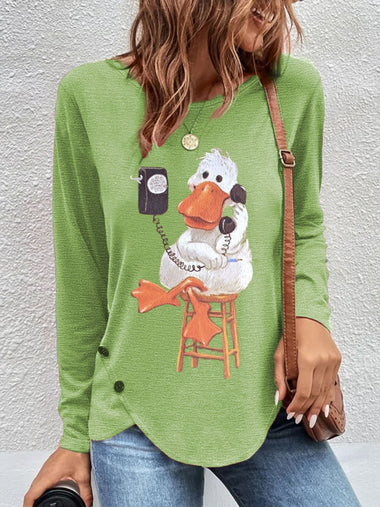 Long Sleeve Crew Neck Animal Casual Regular T-Shirt