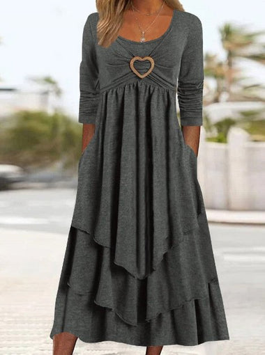 Casual Long Sleeve Crew Neck Geometric Maxi Dress
