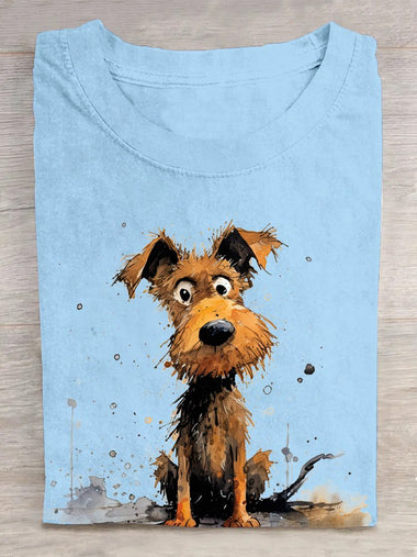 Casual Short Sleeve Crew Neck Dog Loose Regular T-Shirt