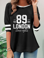 Loose Long Sleeve Crew Neck Text Letters Casual Regular Blouse