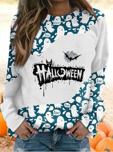 Casual Long Sleeve Crew Neck Halloween Loose Regular Sweatshirt