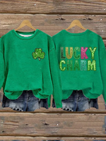 Casual Long Sleeve Crew Neck Shamrock Loose Regular Sweatshirt