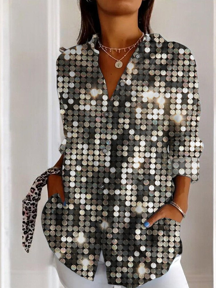 Casual Long Sleeve Shirt Collar Geometric Regular Shirt