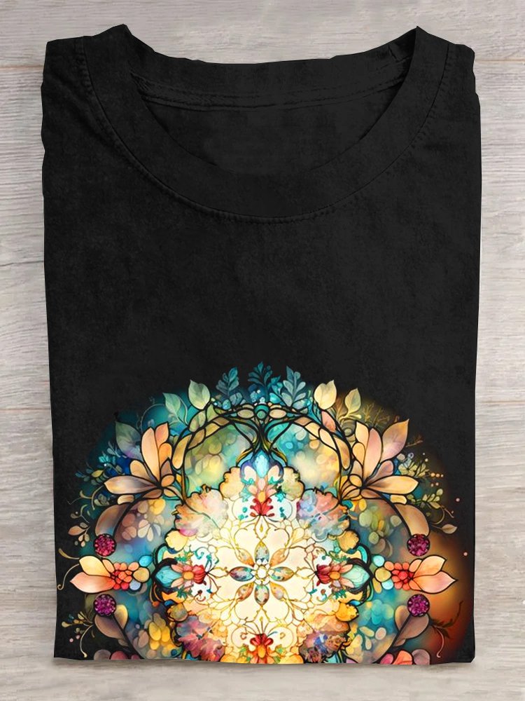 Loose Short Sleeve Crew Neck Random Print Casual Regular T-Shirt