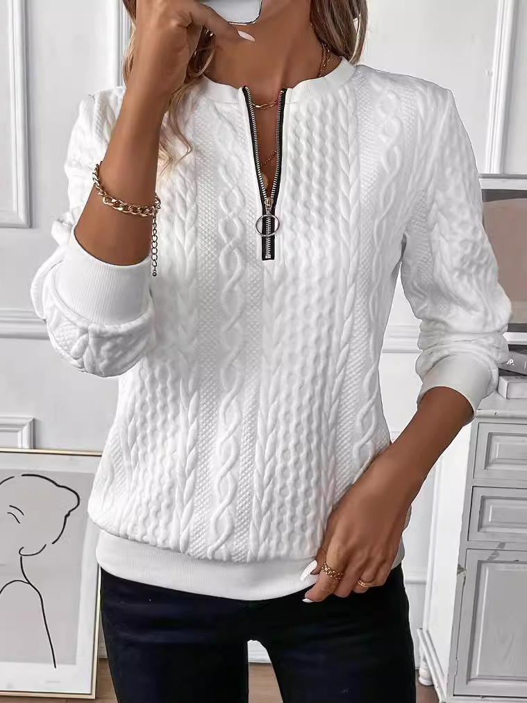 Loose Long Sleeve Crew Neck Plain Zipper Casual Regular Sweatshirt