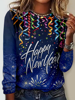 Casual Long Sleeve Crew Neck Geometric Loose Regular T-Shirt