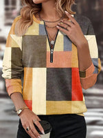 Casual Long Sleeve Crew Neck Abstract Graphic Zipper Loose Regular Sweatshirt