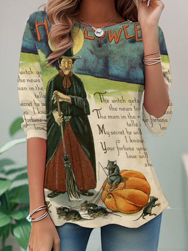 Loose Long Sleeve Crew Neck Halloween Casual Regular T-Shirt