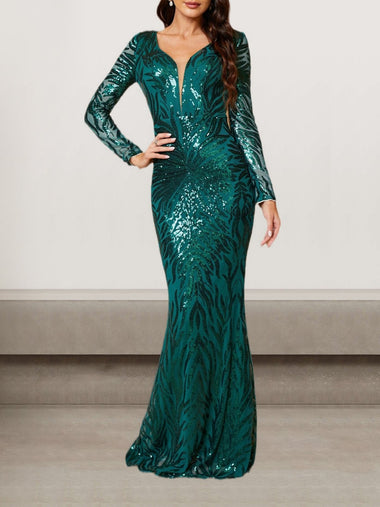 Sexy Long Sleeve V Neck Plain Tight Maxi Dress