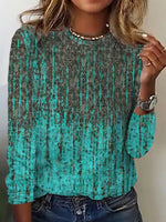 Loose Long Sleeve Crew Neck Ethnic Casual Regular T-Shirt