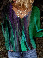 Casual Long Sleeve Crew Neck Abstract Loose Regular Blouse