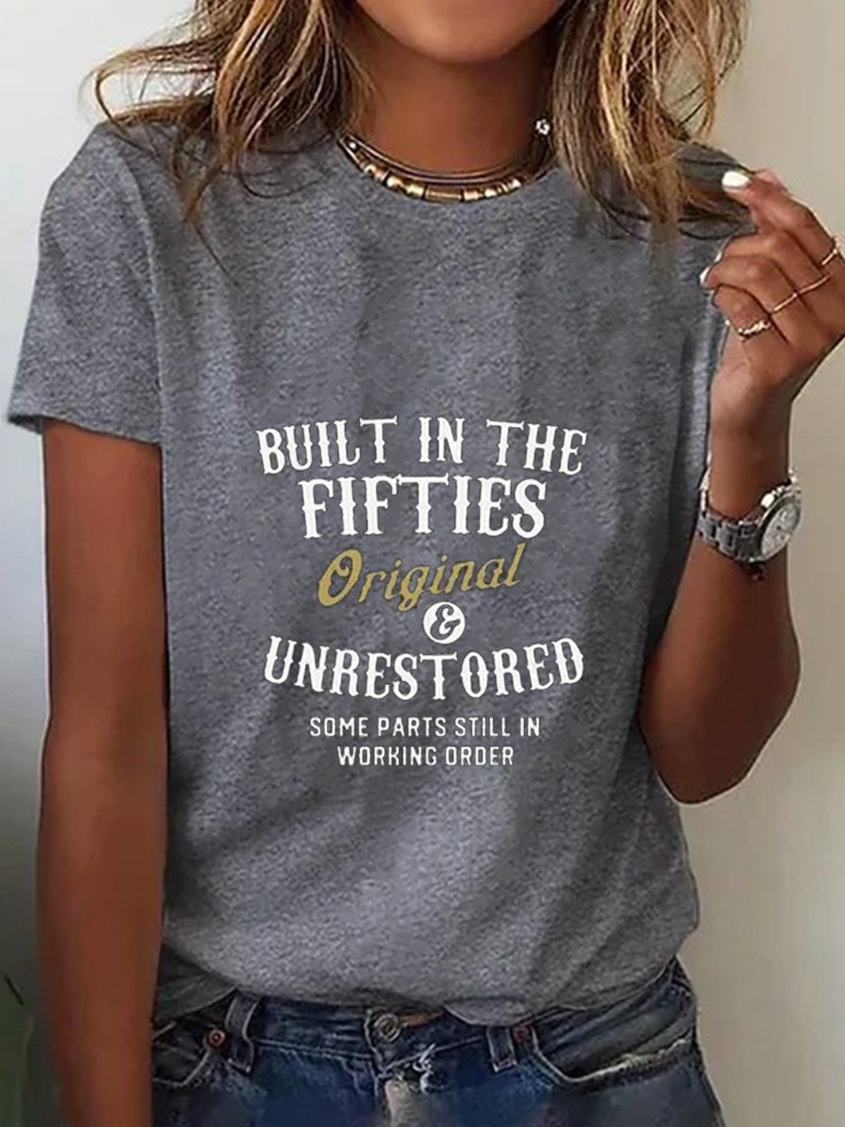 Loose Short Sleeve Crew Neck Text Letters Casual Regular T-Shirt