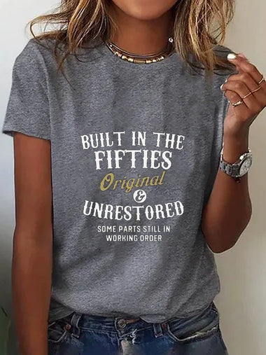 Loose Short Sleeve Crew Neck Text Letters Casual Regular T-Shirt