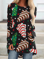 Loose Long Sleeve Crew Neck Christmas Casual Mid-Long T-Shirt