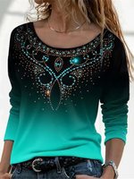 Casual Long Sleeve Crew Neck Geometric Loose Regular T-Shirt