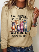 Casual Long Sleeve Crew Neck Text Letters Loose Regular Blouse