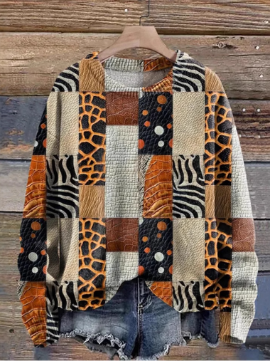 Loose Long Sleeve Crew Neck Animal Casual Regular Sweatshirt