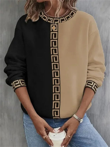 Casual Long Sleeve Crew Neck Color Block Loose Regular Sweatshirt
