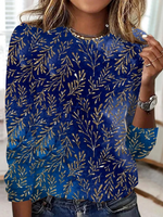 Loose Long Sleeve Crew Neck Floral Casual Regular T-Shirt