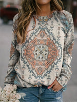 Loose Long Sleeve Crew Neck Ethnic Casual Regular Sweatshirt