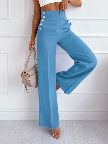 Casual Plain Buckle Loose Long Pants