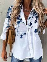 Loose Long Sleeve Shirt Collar Leaf Casual Regular Shirt