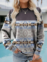 Casual Long Sleeve Crew Neck Ethnic Loose Regular Sweatshirt