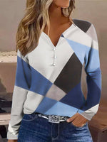 Casual Long Sleeve Crew Neck Geometric Loose Regular T-Shirt