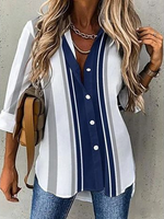 Loose Long Sleeve Shirt Collar Striped Casual Regular Shirt