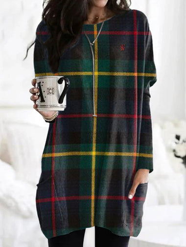 Vintage Long Sleeve Crew Neck Geometric Mid-Long T-Shirt