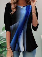 Casual Long Sleeve Crew Neck Geometric Loose Regular T-Shirt