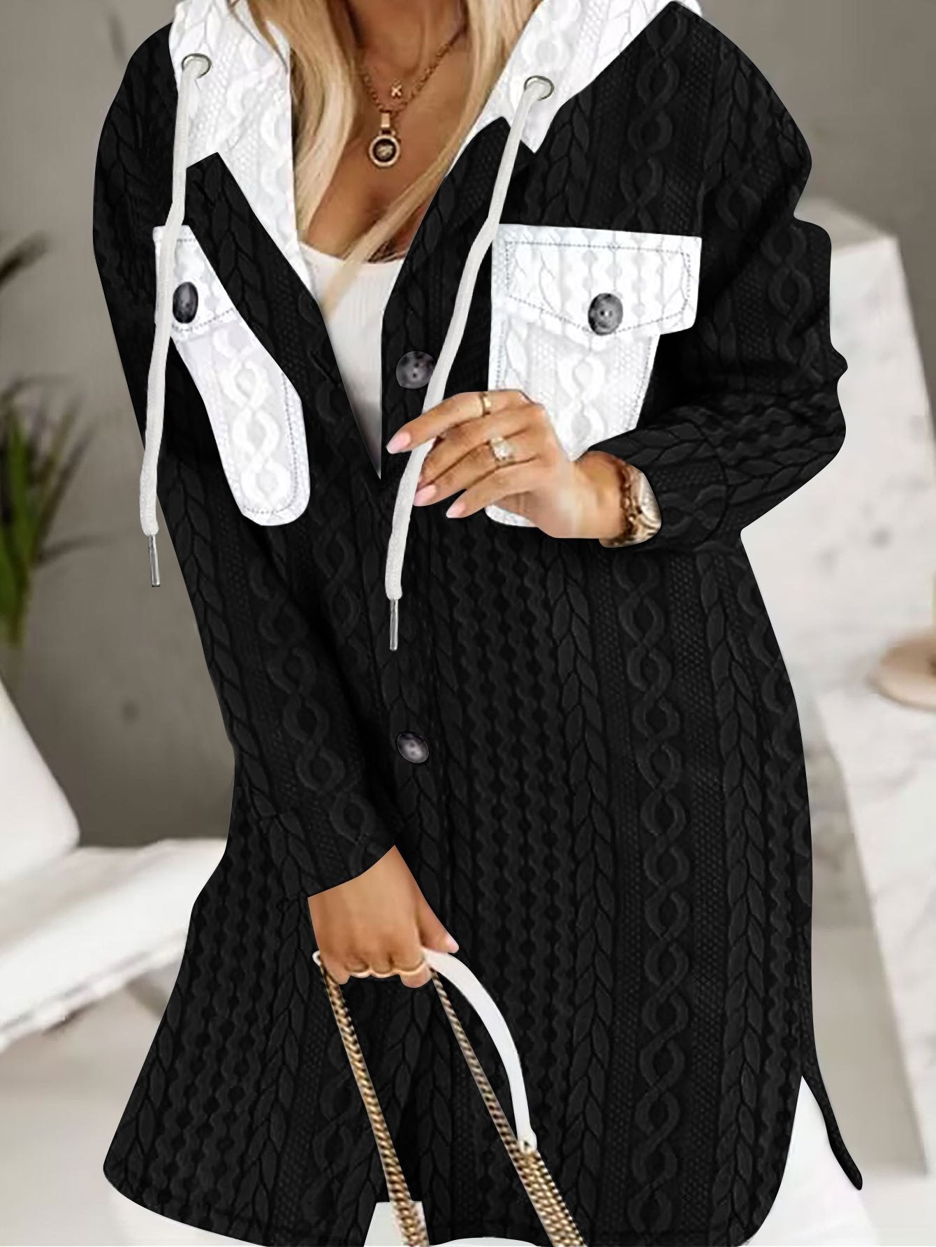 Loose Hoodie Long Sleeve Color Block Casual Regular Jacket