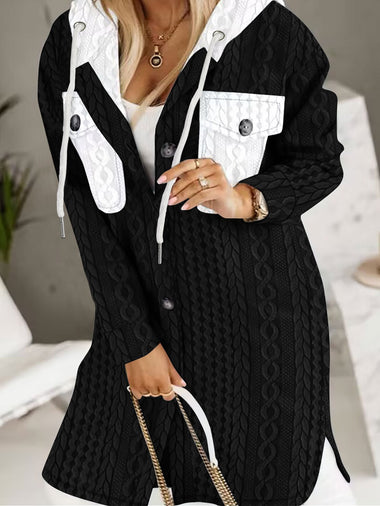 Loose Hoodie Long Sleeve Color Block Casual Regular Jacket