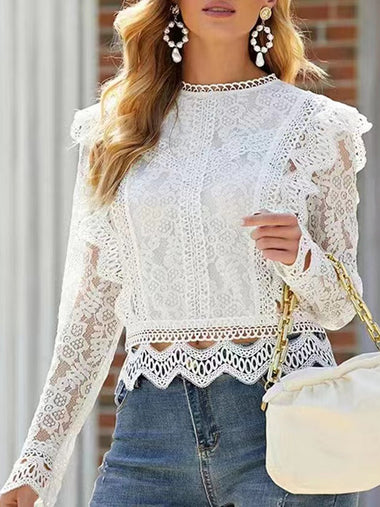 Long Sleeve Mock Neck Plain Casual Regular Blouse