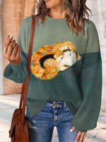Loose Long Sleeve Crew Neck Floral Casual Regular Sweatshirt