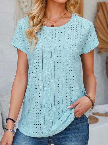 Casual Short Sleeve Crew Neck Plain Loose Regular Blouse