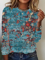 Casual Long Sleeve Crew Neck Geometric Loose Regular T-Shirt