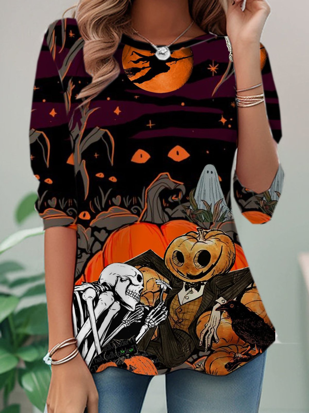 Casual Long Sleeve Crew Neck Floral Loose Regular T-Shirt