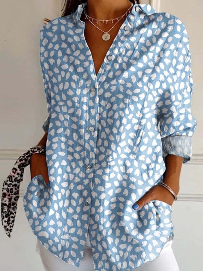 Casual Long Sleeve Shirt Collar Abstract Floral Loose Regular Shirt