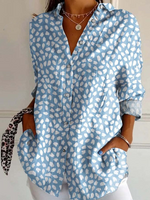 Casual Long Sleeve Shirt Collar Abstract Floral Loose Regular Shirt