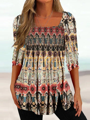 Three Quarter Sleeve Square Neck Ethnic Ethnic Regular Blouse