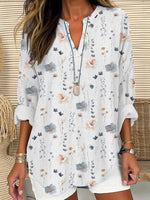 Casual Long Sleeve Notched Floral Loose Regular Blouse