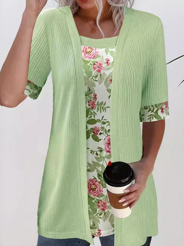 Casual Long Sleeve Square Neck Floral Loose Regular Blouse