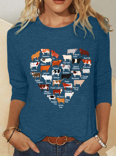 Casual Long Sleeve Crew Neck Text Letters Loose Regular Blouse