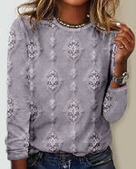Casual Long Sleeve Crew Neck 3D Printing Loose Regular Blouse