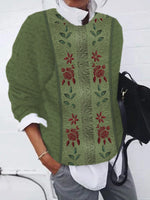 Loose Long Sleeve Crew Neck Ethnic Zipper Casual Regular Sweatshirt