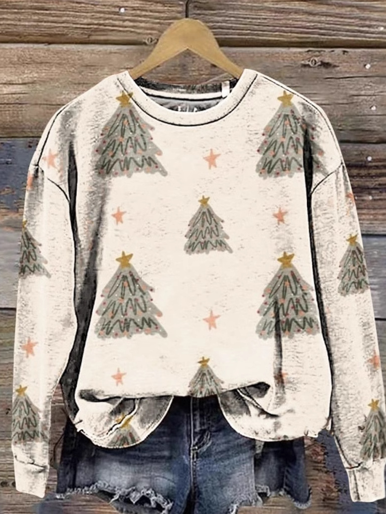 Loose Long Sleeve Crew Neck Christmas Casual Regular Sweatshirt